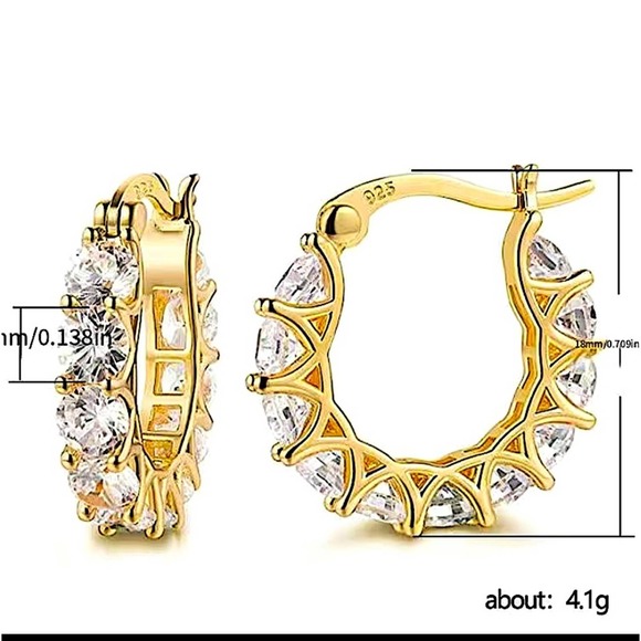 Gold Plated Zircon Diamond Huggie Hoop Earrings - Picture 3 of 5